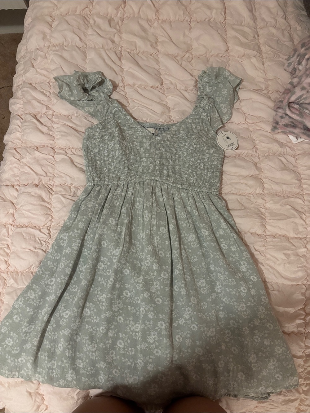 Hollister Sage Green Floral Smocked Dress